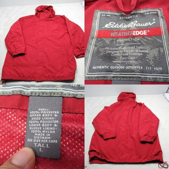 Eddie Bauer‎ Jacket Mens Large Tall Red Weather Edge Hooded Waterproof Rain - Picture 1 of 16